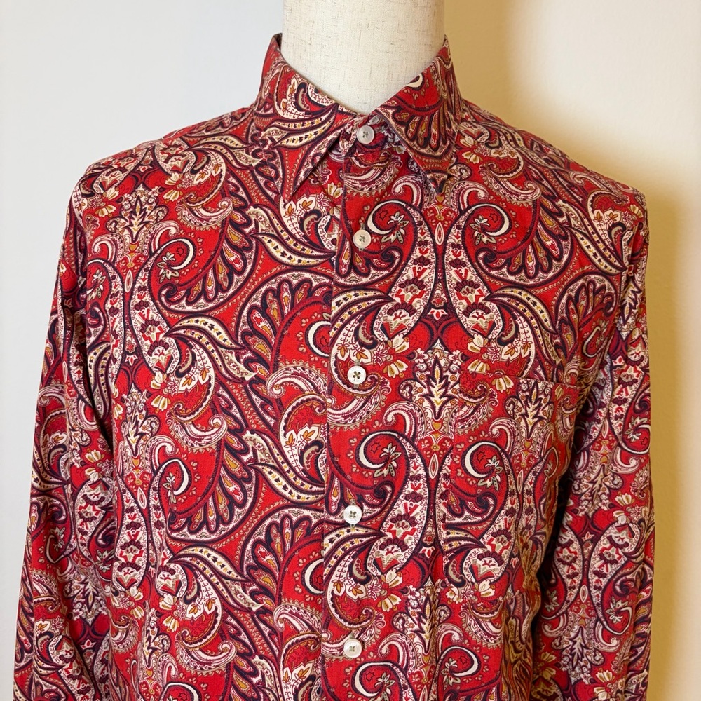 Alan Flusser Men’s XL Red Paisley 100% Cotton Button Down Shirt - Picture 5 of 12